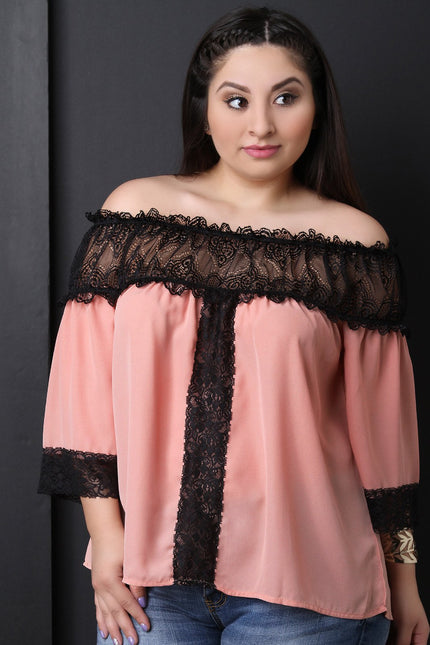 Chiffon Off The Shoulder Semi-Sheer Lace Top