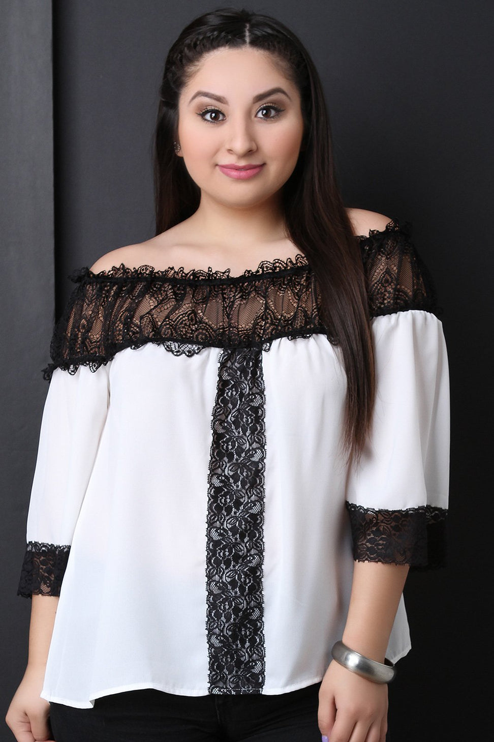 Chiffon Off The Shoulder Semi-Sheer Lace Top