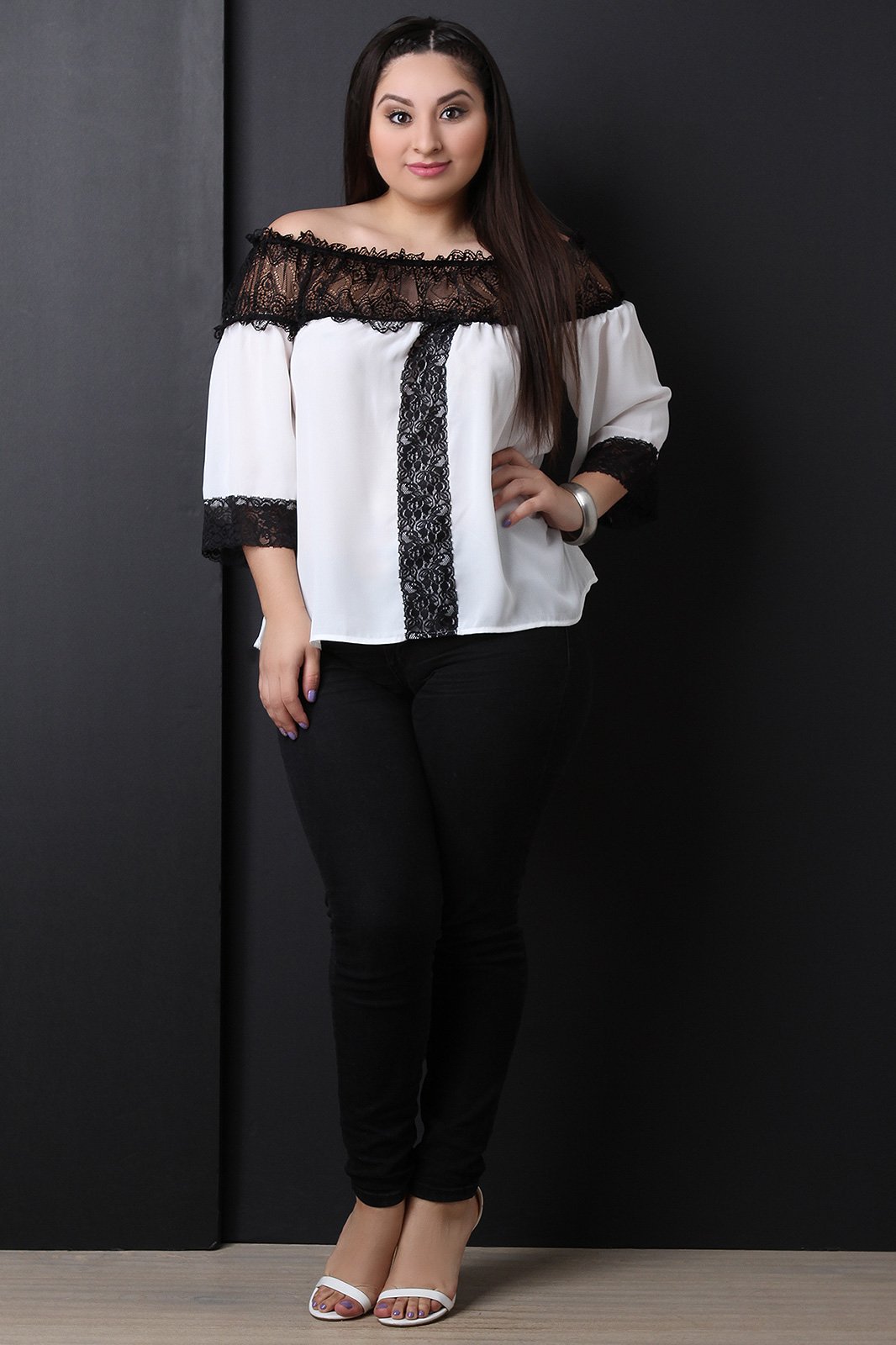 Chiffon Off The Shoulder Semi-Sheer Lace Top