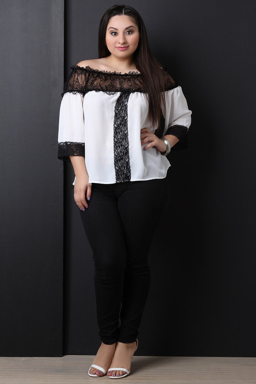Chiffon Off The Shoulder Semi-Sheer Lace Top
