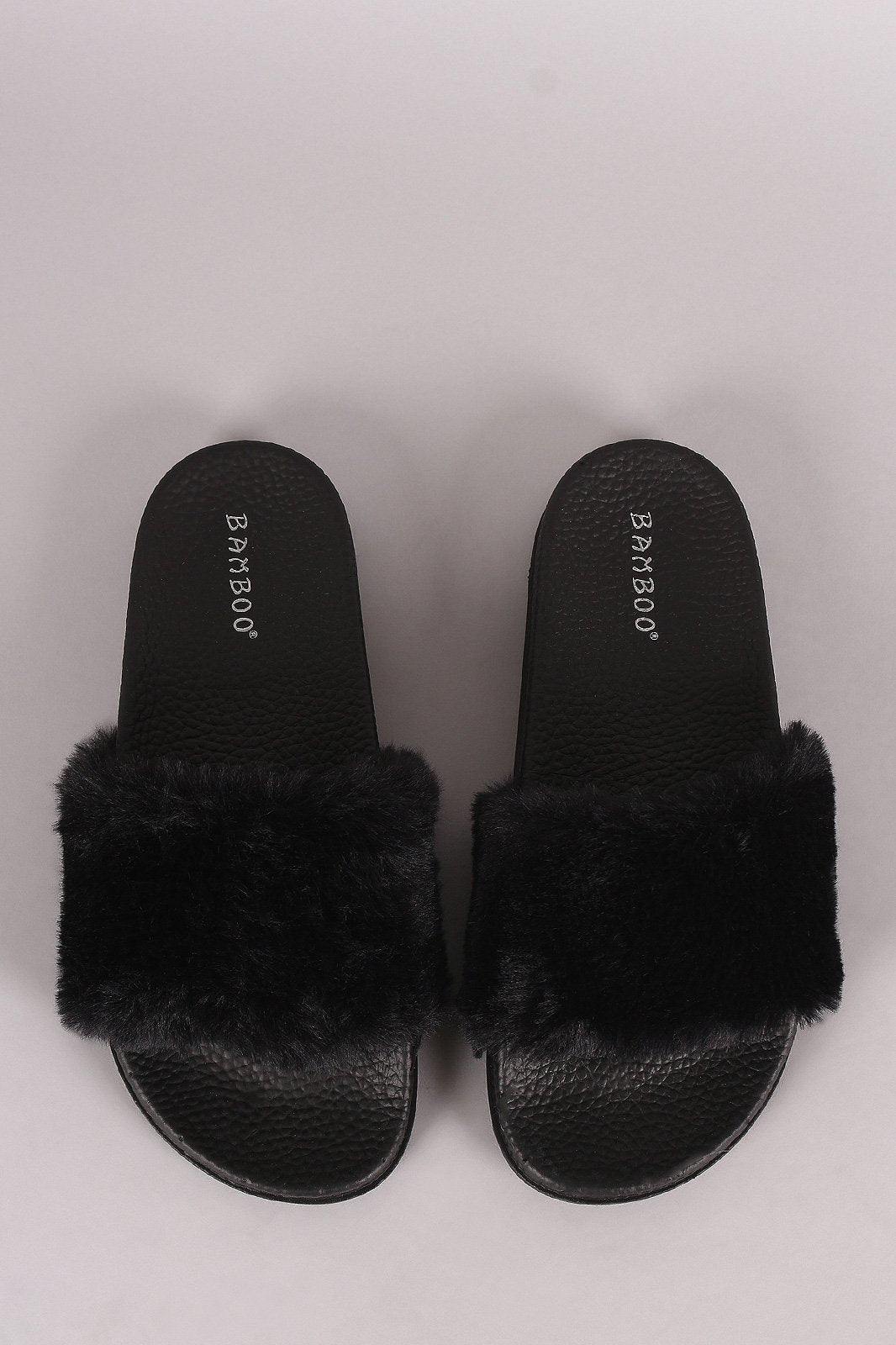 Bamboo Open Toe Fluffy Faux Fur Slide Sandal