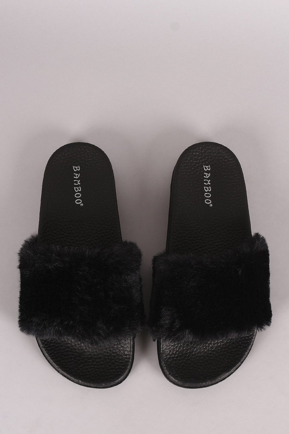 Bamboo Open Toe Fluffy Faux Fur Slide Sandal