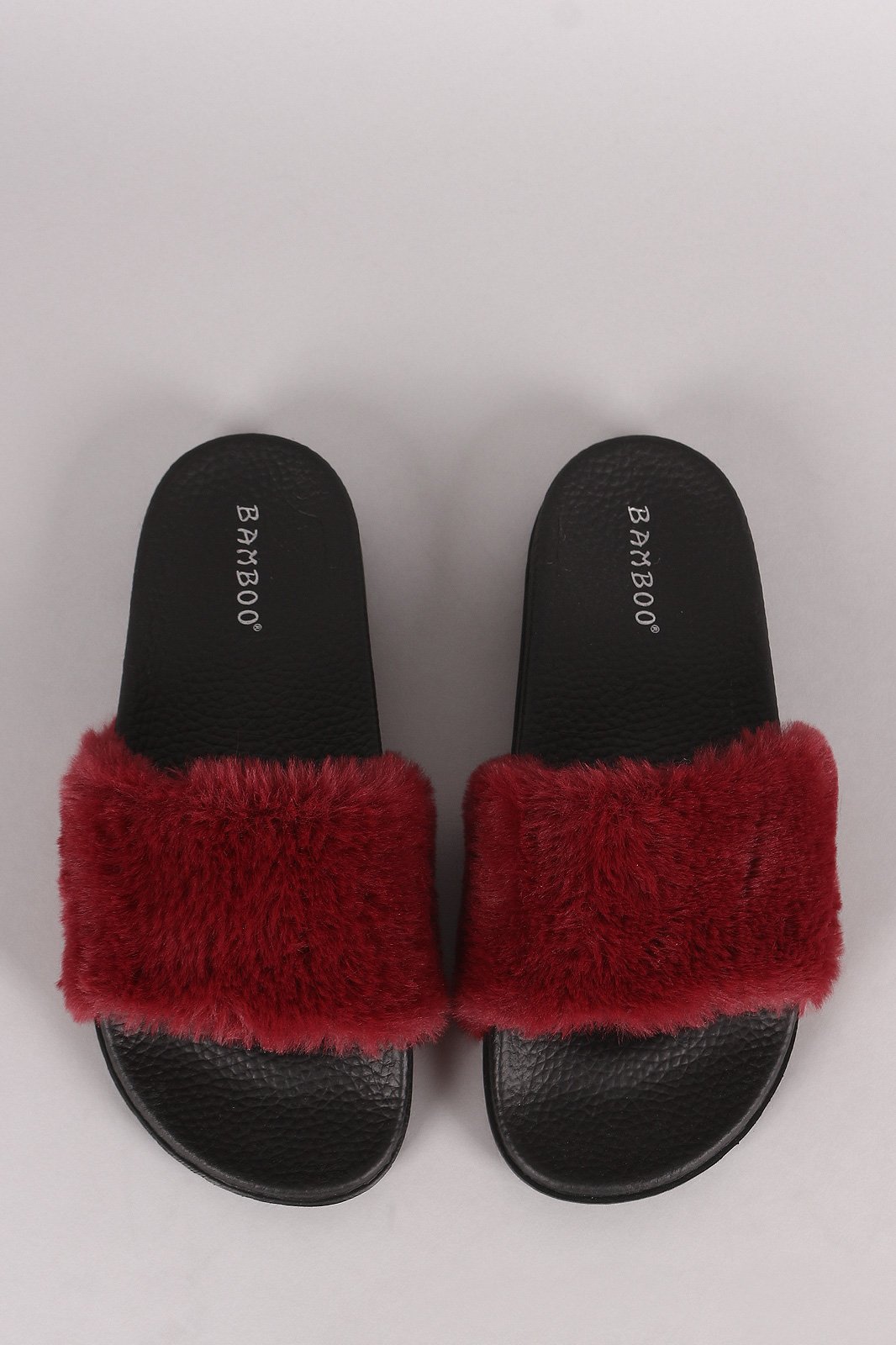 Bamboo Open Toe Fluffy Faux Fur Slide Sandal