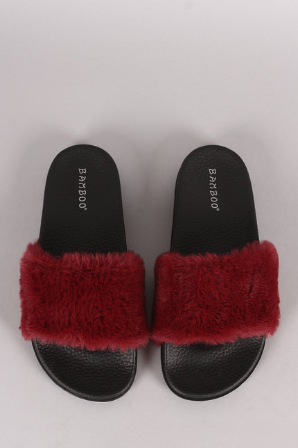 Bamboo Open Toe Fluffy Faux Fur Slide Sandal