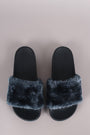 Bamboo Open Toe Fluffy Faux Fur Slide Sandal