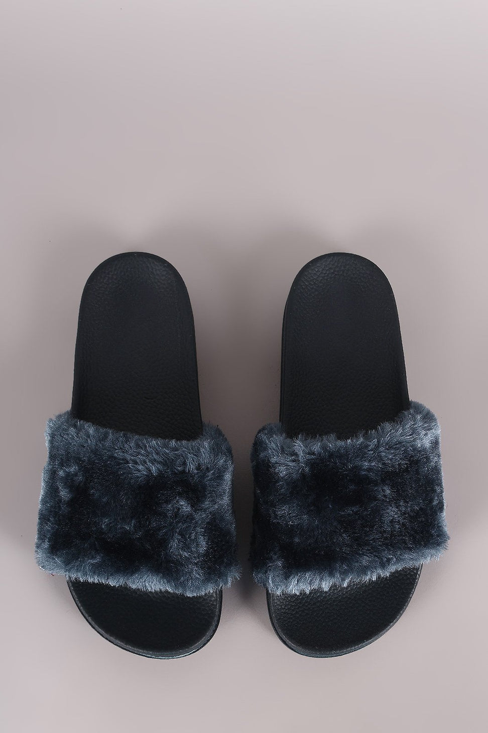 Bamboo Open Toe Fluffy Faux Fur Slide Sandal