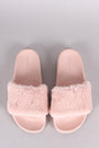 Bamboo Open Toe Fluffy Faux Fur Slide Sandal