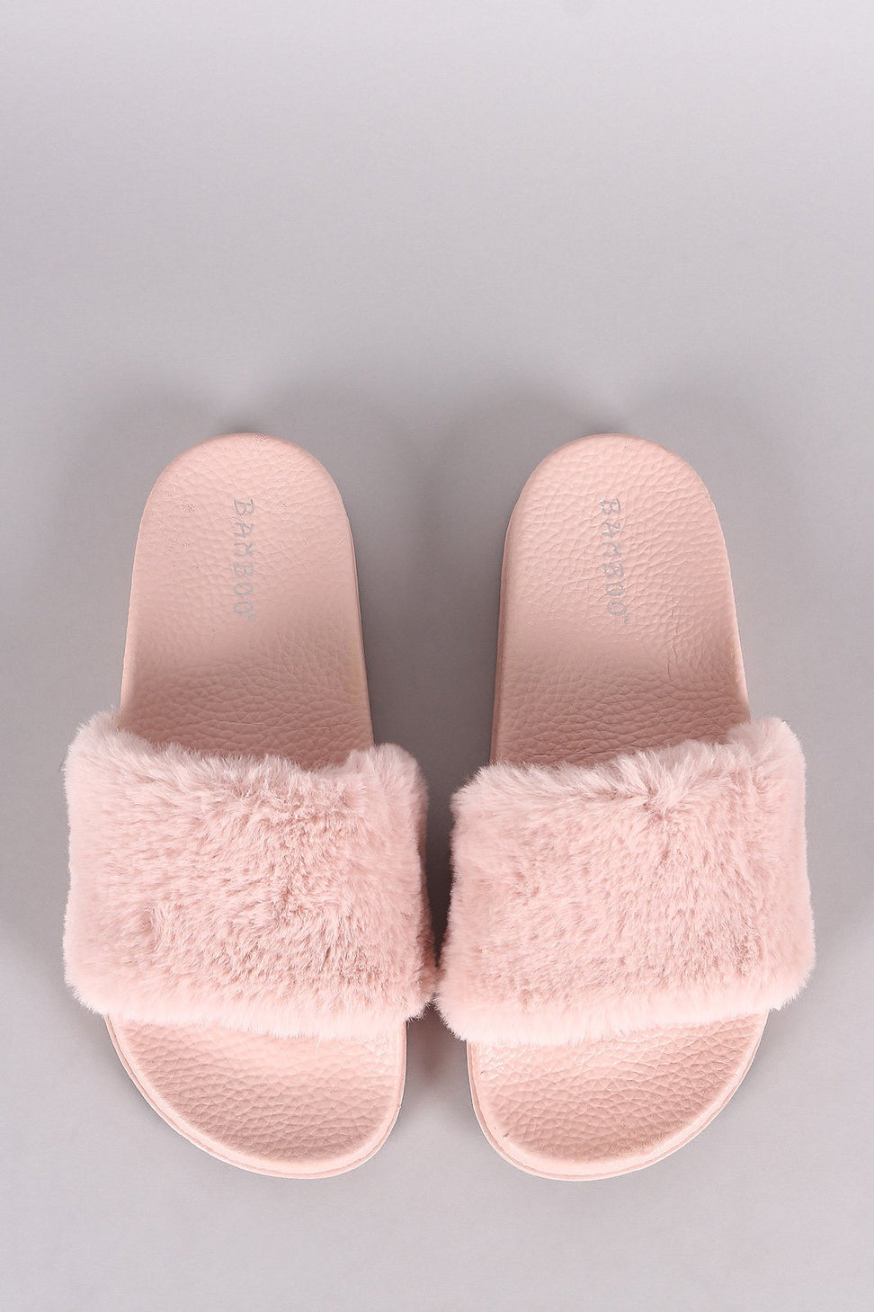 Bamboo Open Toe Fluffy Faux Fur Slide Sandal