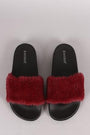 Bamboo Open Toe Fluffy Faux Fur Slide Sandal
