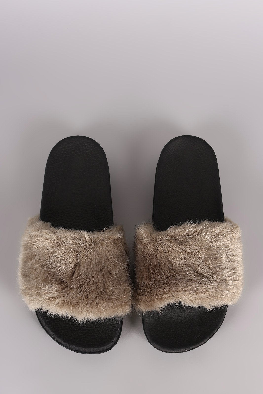 Bamboo Open Toe Fluffy Faux Fur Slide Sandal
