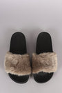 Bamboo Open Toe Fluffy Faux Fur Slide Sandal