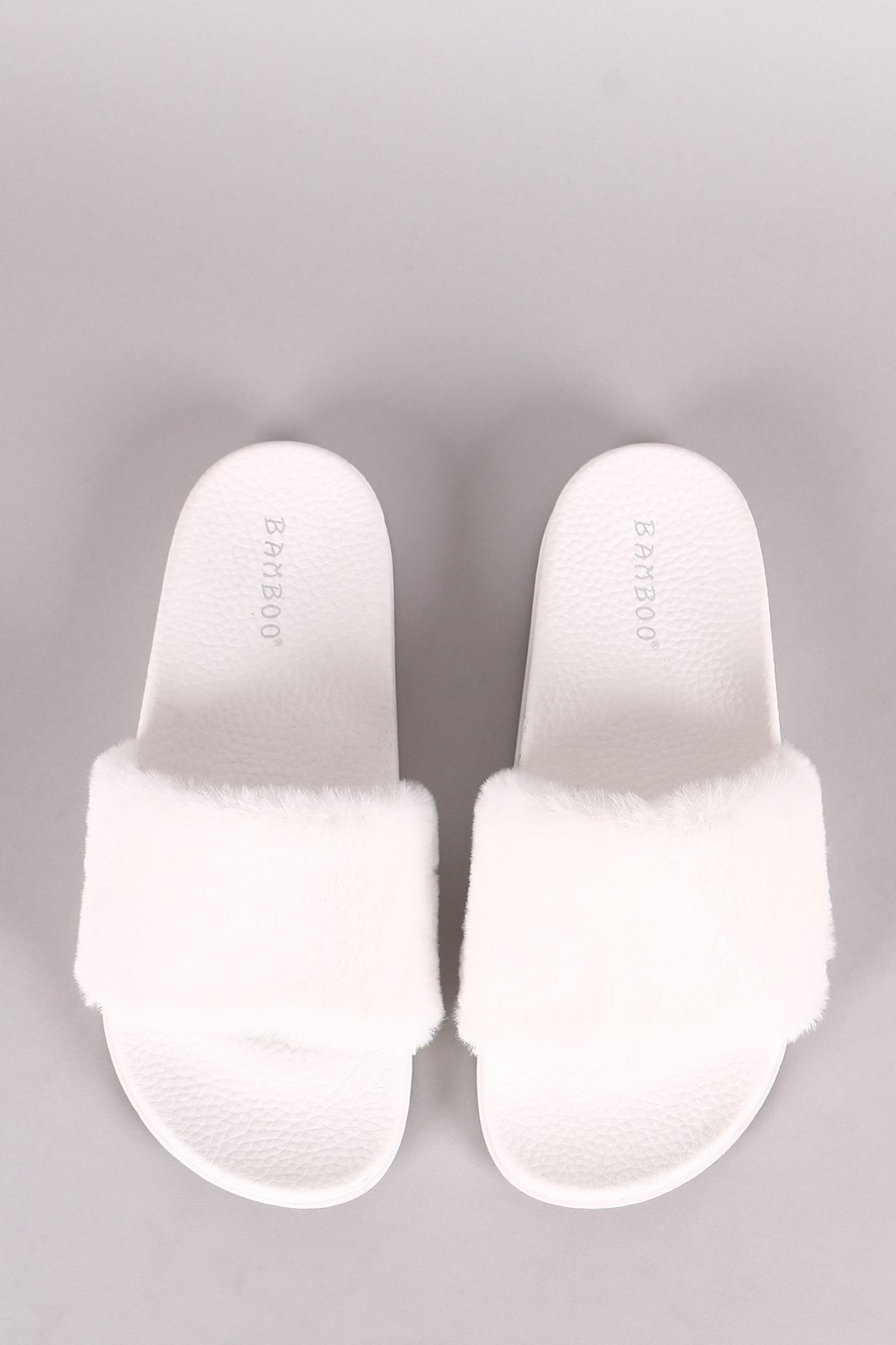 Bamboo Open Toe Fluffy Faux Fur Slide Sandal