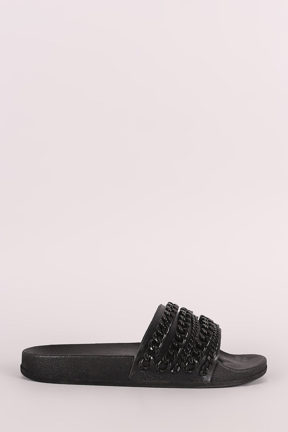 Chain Embellished Open Toe Slide Sandal