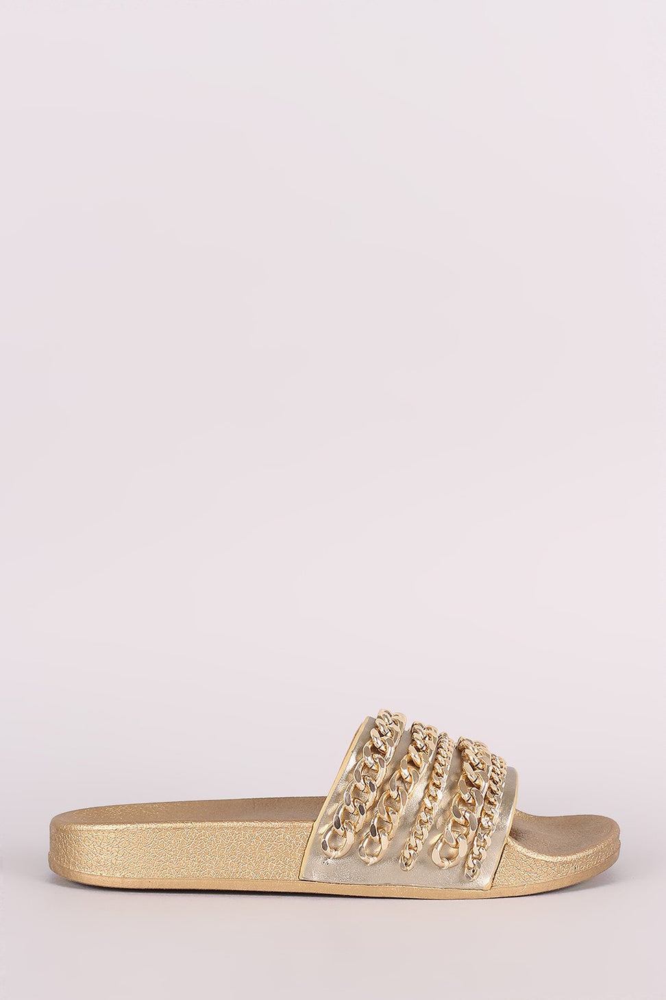 Chain Embellished Open Toe Slide Sandal