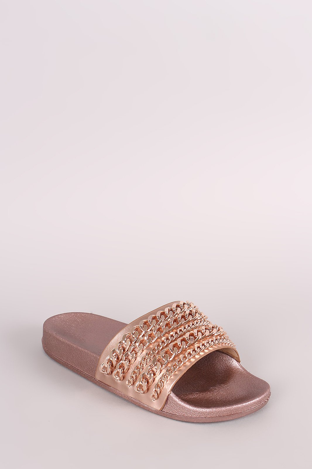 Chain Embellished Open Toe Slide Sandal