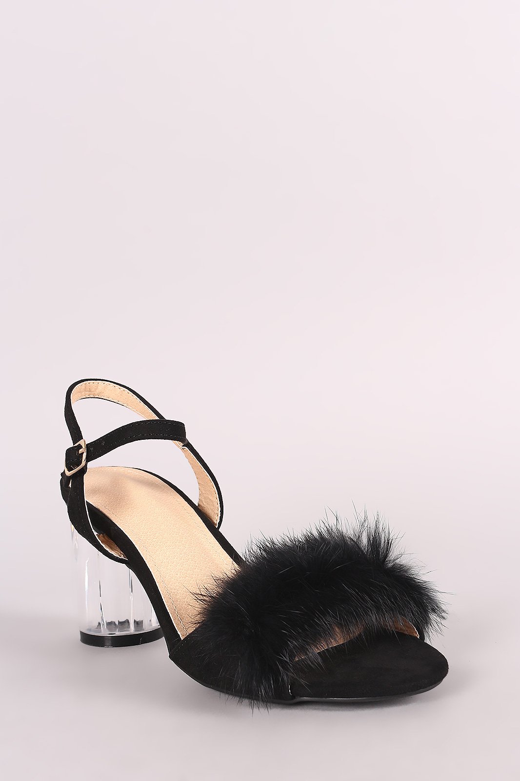 Liliana Fluffy Fur Chunky Clear Heel