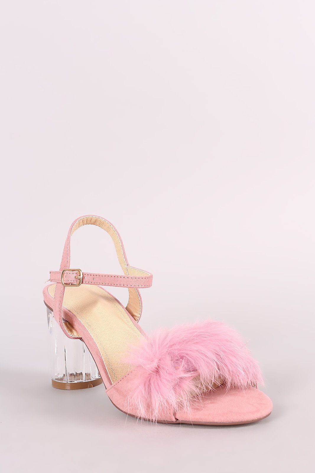 Liliana Fluffy Fur Chunky Clear Heel