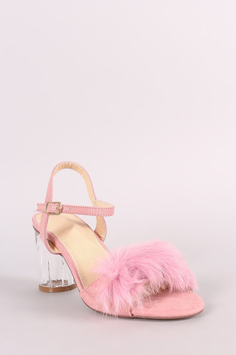 Liliana Fluffy Fur Chunky Clear Heel