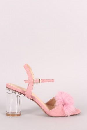 Liliana Fluffy Fur Chunky Clear Heel