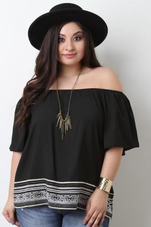 Embroidered Hem Off The Shoulder Top