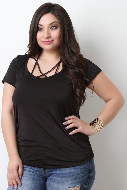 Smooth Satin Cinched Detail Strappy Caged Top