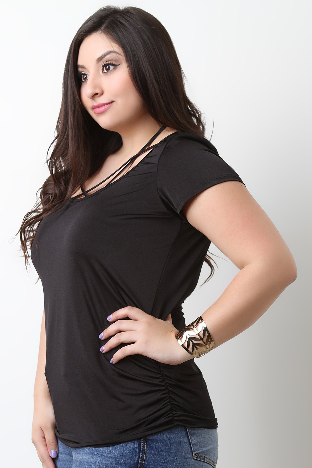 Smooth Satin Cinched Detail Strappy Caged Top