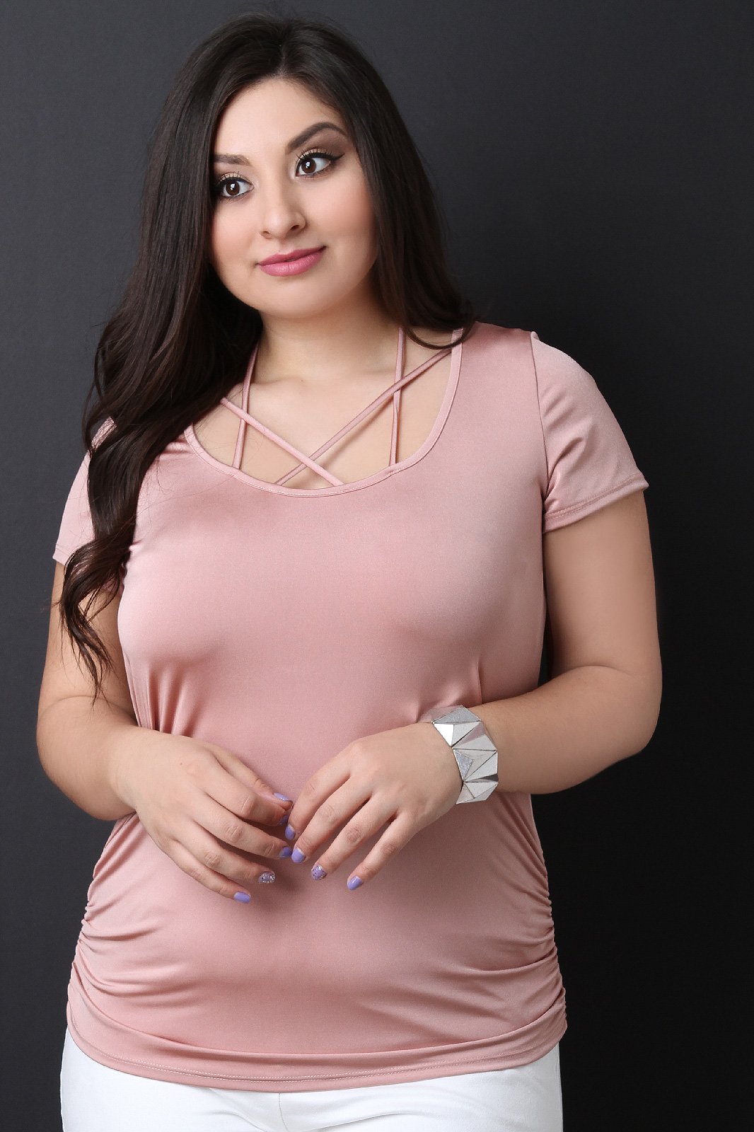 Smooth Satin Cinched Detail Strappy Caged Top