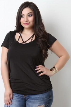 Smooth Satin Cinched Detail Strappy Caged Top