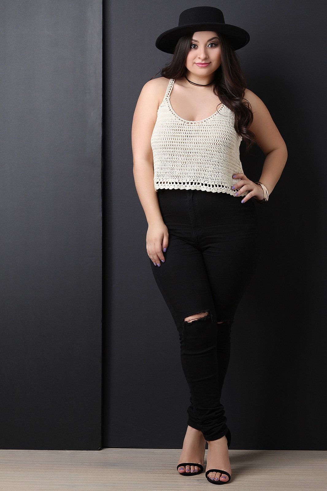 Sleeveless Crochet Knit Racer Back Crop Top