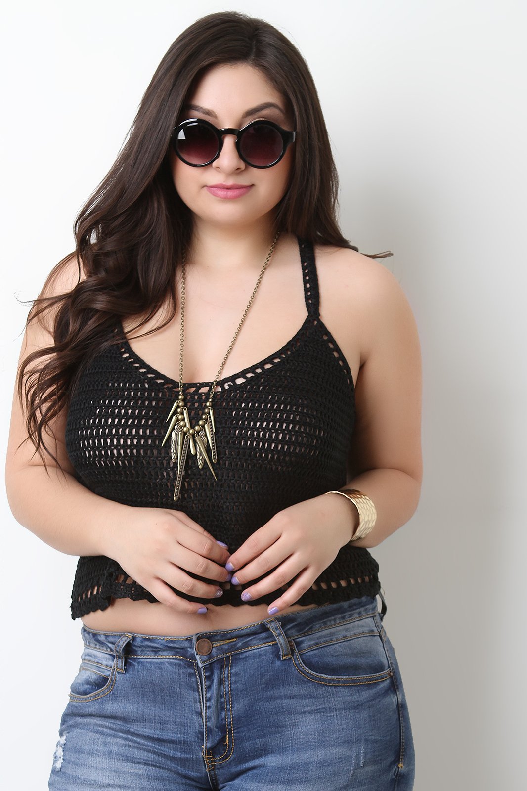 Sleeveless Crochet Knit Racer Back Crop Top