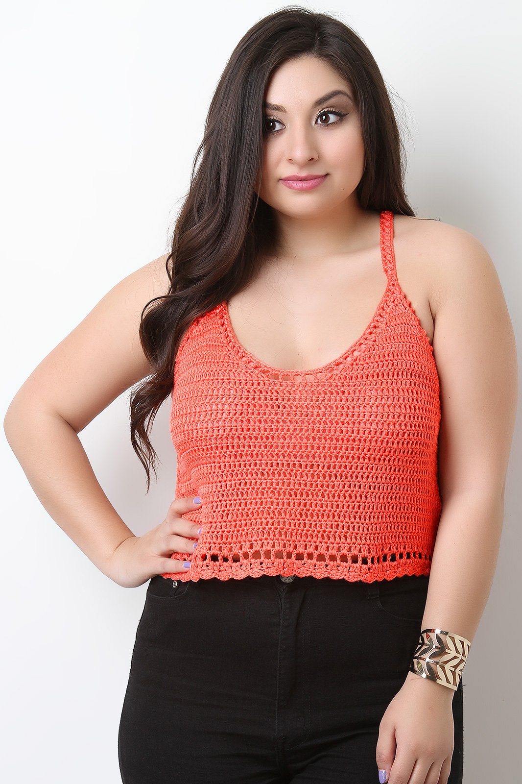 Sleeveless Crochet Knit Racer Back Crop Top