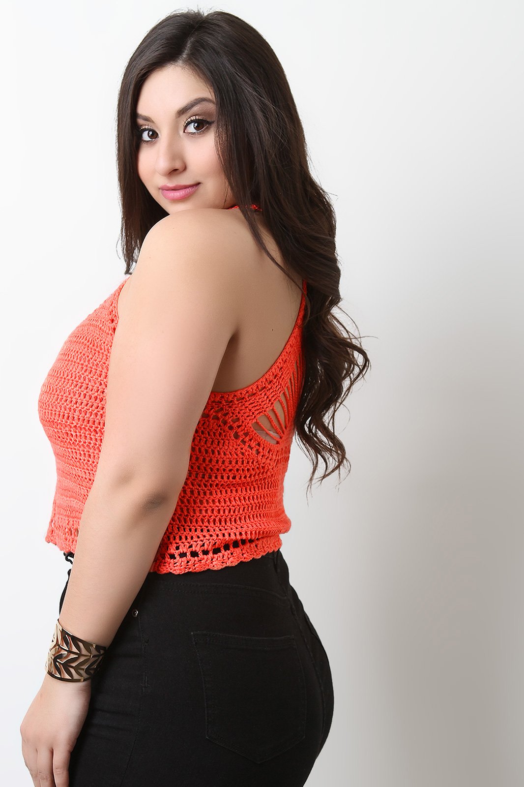 Sleeveless Crochet Knit Racer Back Crop Top