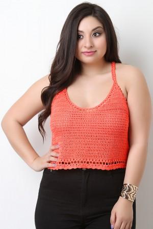 Sleeveless Crochet Knit Racer Back Crop Top