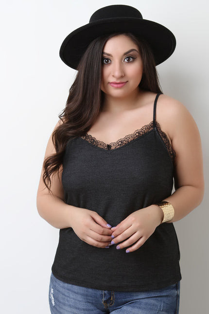 Sleeveless V-Neck Lace Trimming Cami Top