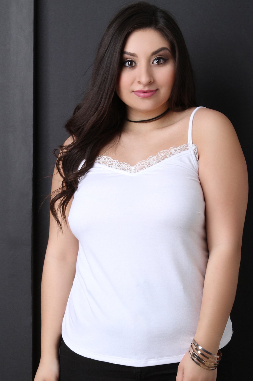 Sleeveless V-Neck Lace Trimming Cami Top