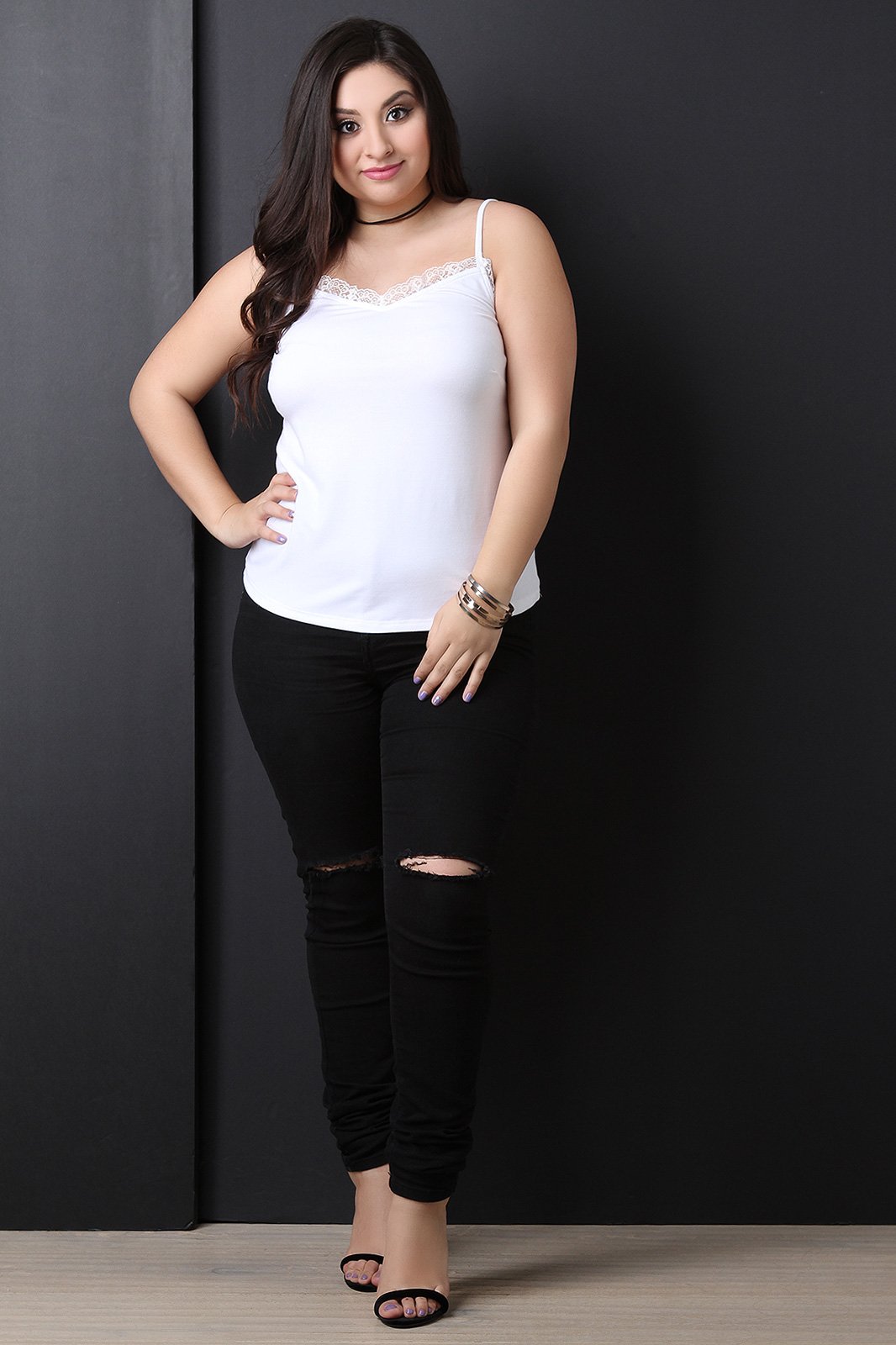 Sleeveless V-Neck Lace Trimming Cami Top