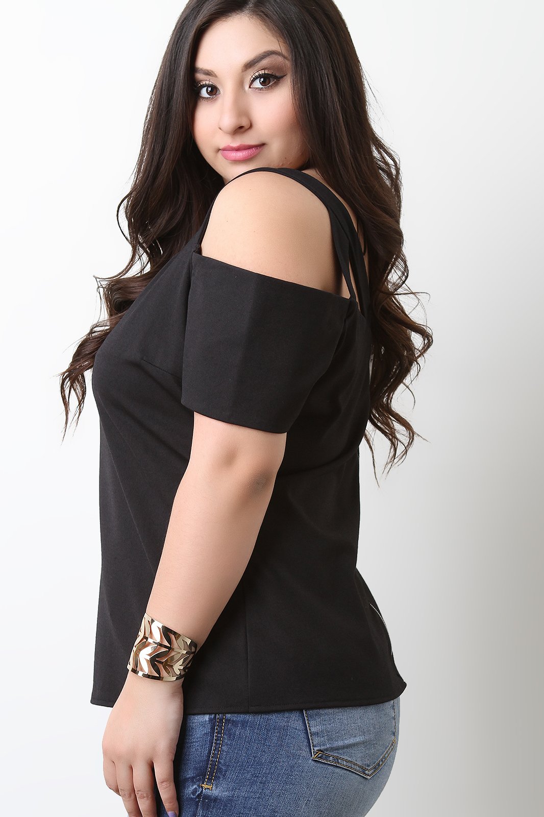 Asymmetrical Sleeve Stretchy Knit Top