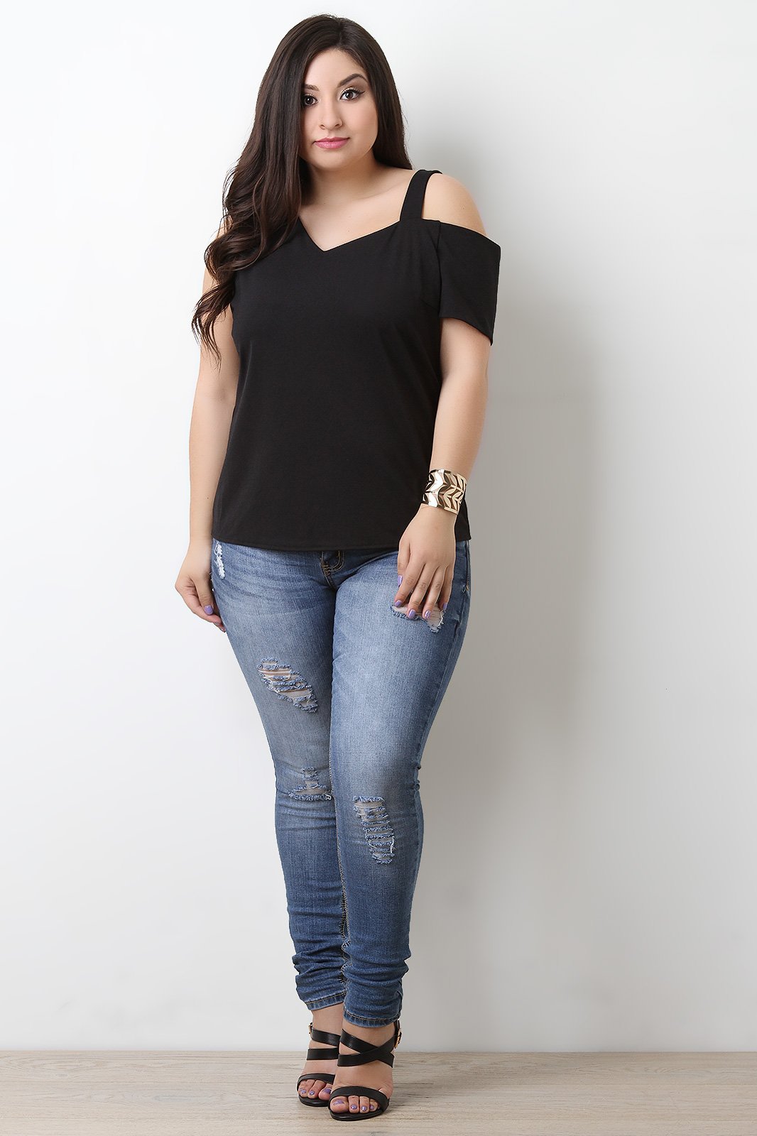 Asymmetrical Sleeve Stretchy Knit Top