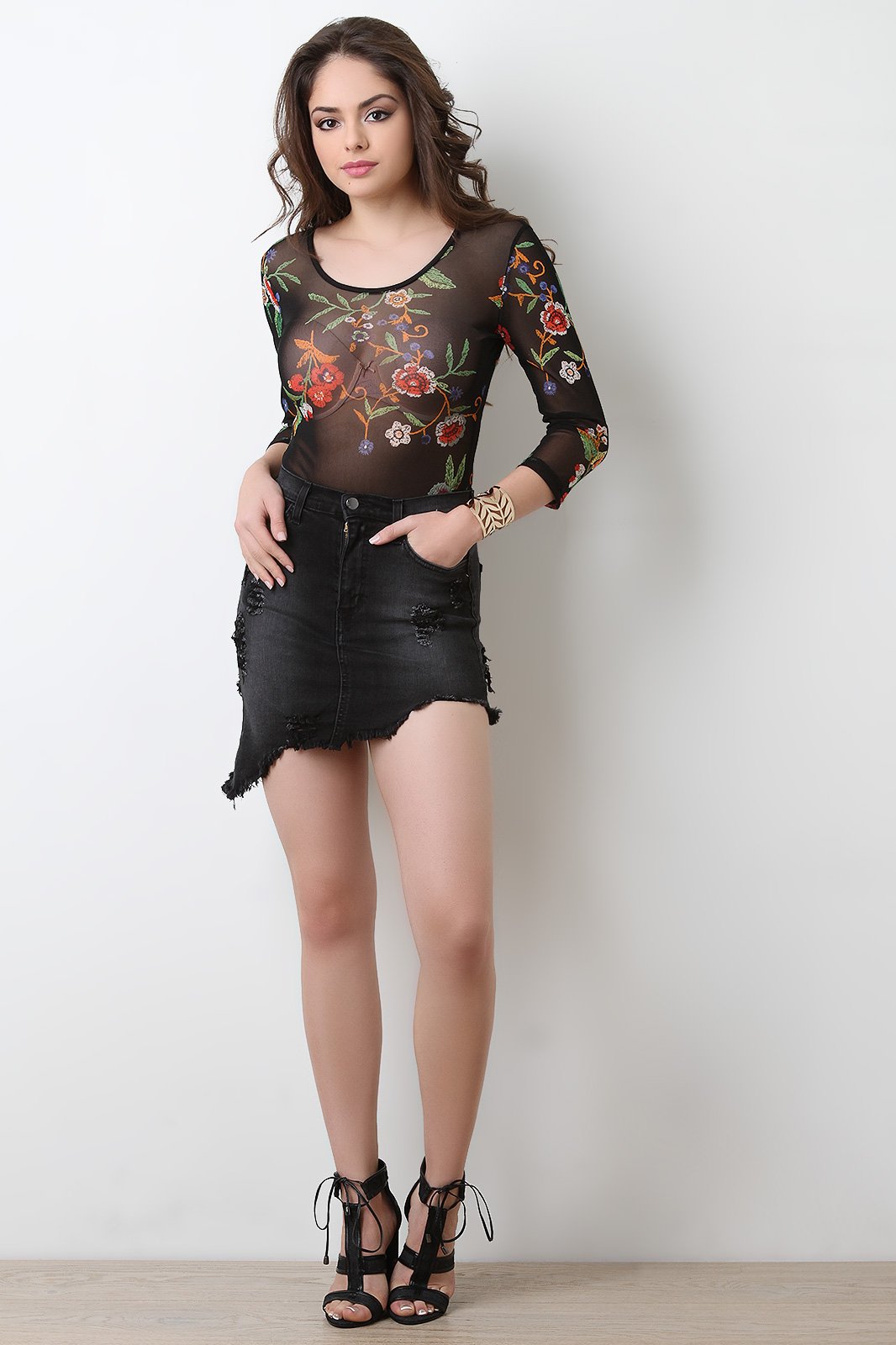 Diagonal Hem Denim Jean Skirt - NoveltyOne