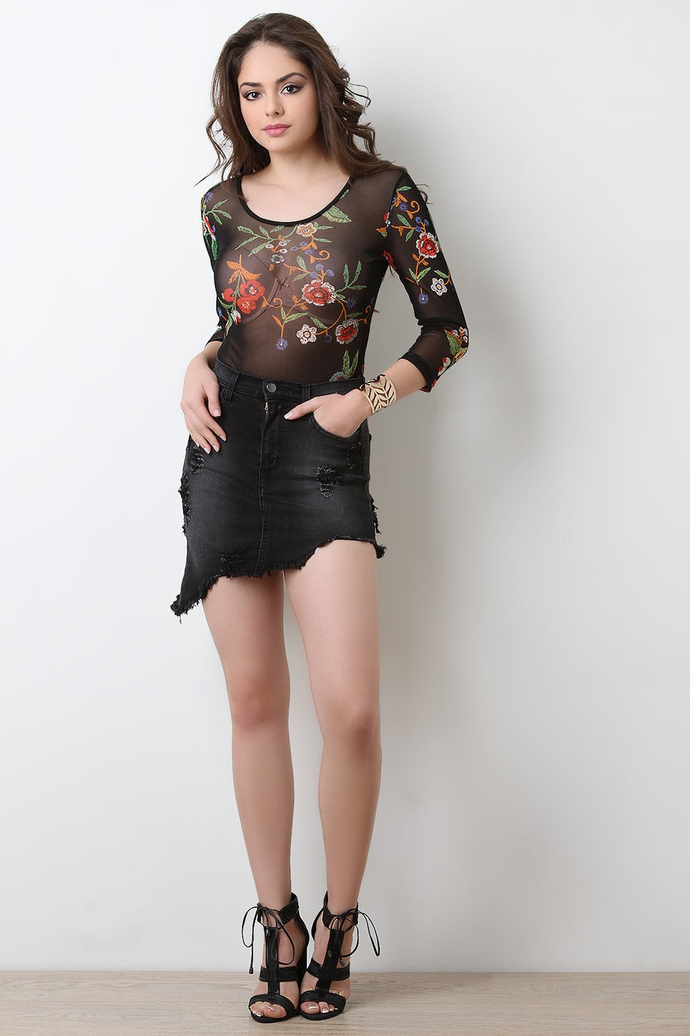 Diagonal Hem Denim Jean Skirt - NoveltyOne