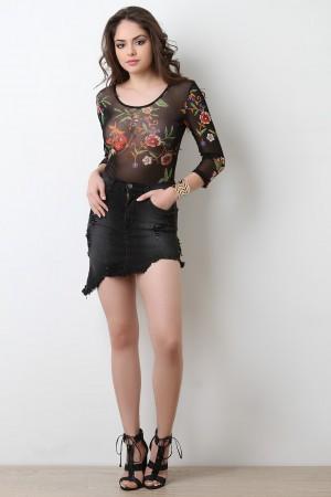 Diagonal Hem Denim Jean Skirt - NoveltyOne