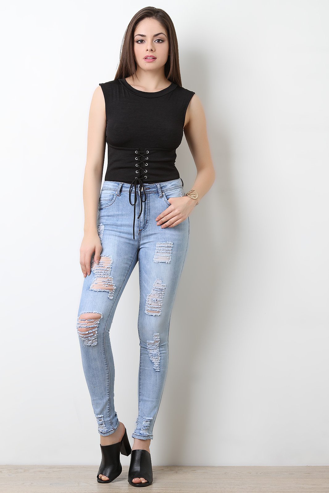 Sleeveless Corset Lace-Up Bodysuit