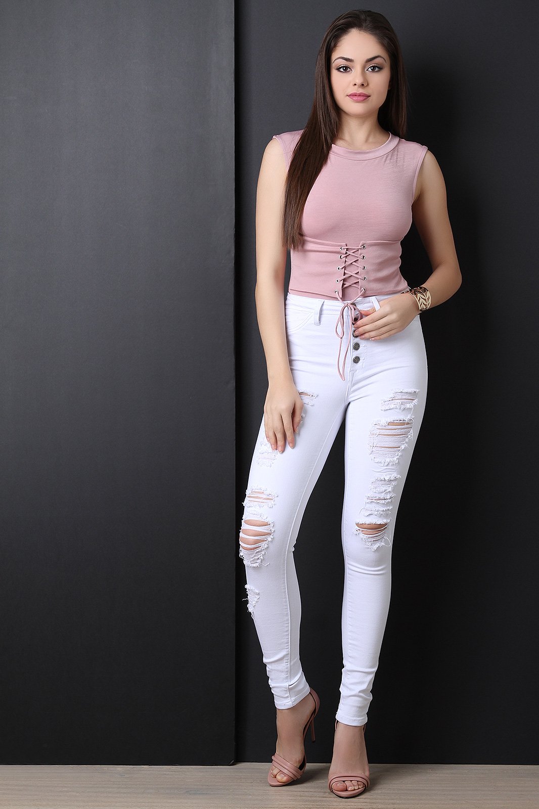 Sleeveless Corset Lace-Up Bodysuit