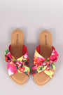 Bamboo Floral Satin Crisscross Bow Slide Sandal