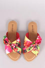 Bamboo Floral Satin Crisscross Bow Slide Sandal