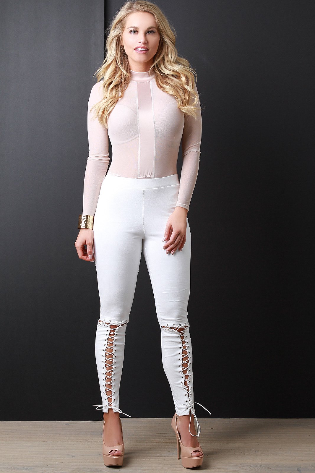 Lace-Up Vegan Suede Legging Pants