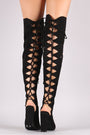 Suede Back Lace Up Chunky Heeled Over-The-Knee Boots