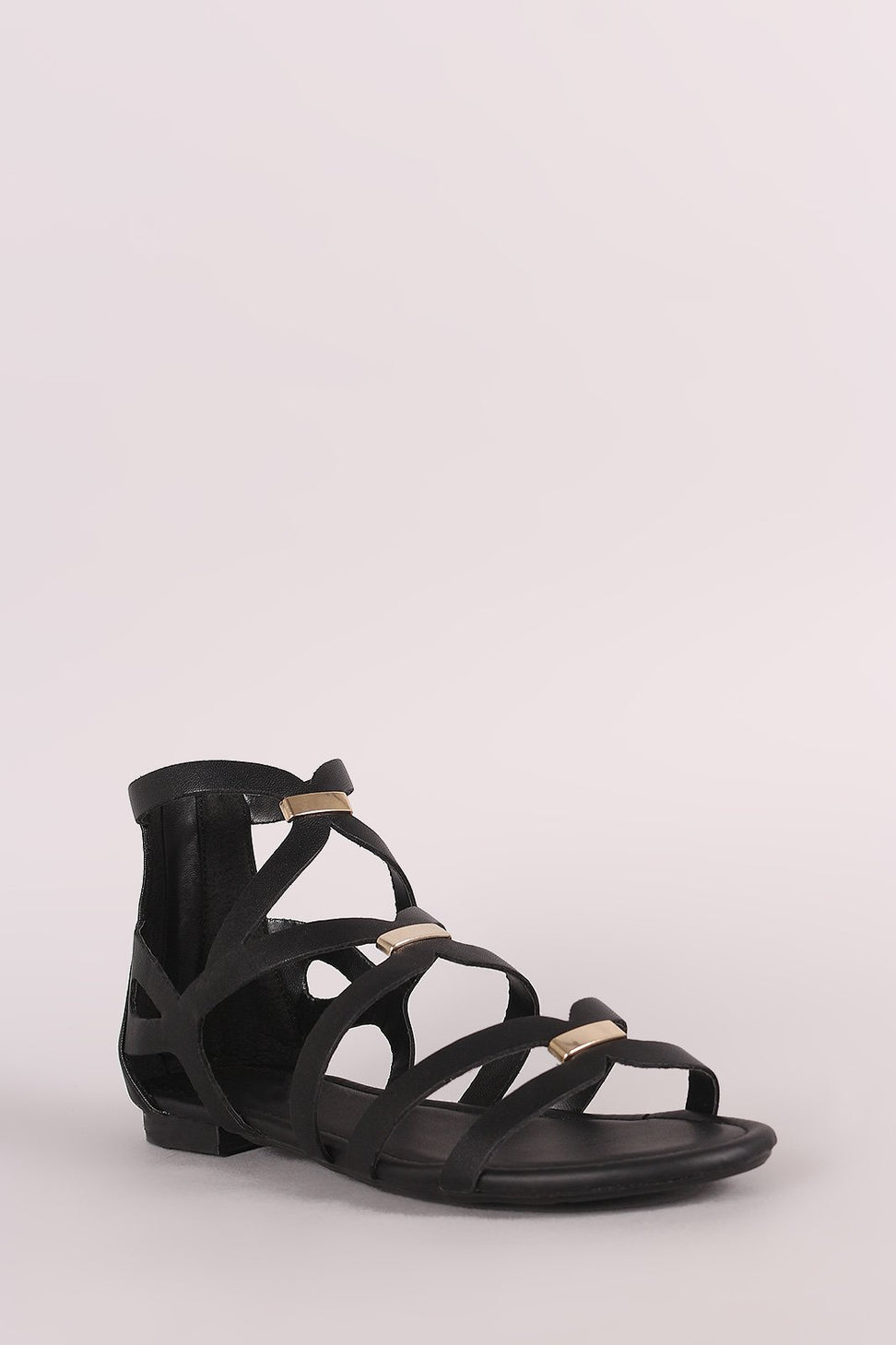 Breckelle Bar Accent Caged Open Toe Flat Sandal