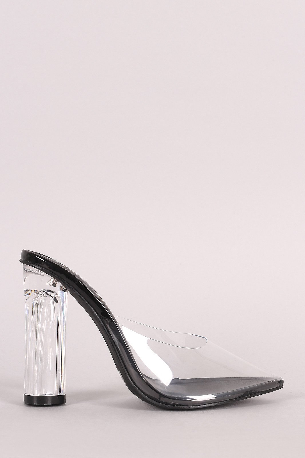 Transparent Pointy Toe Chunky Clear Heel Mule Pump