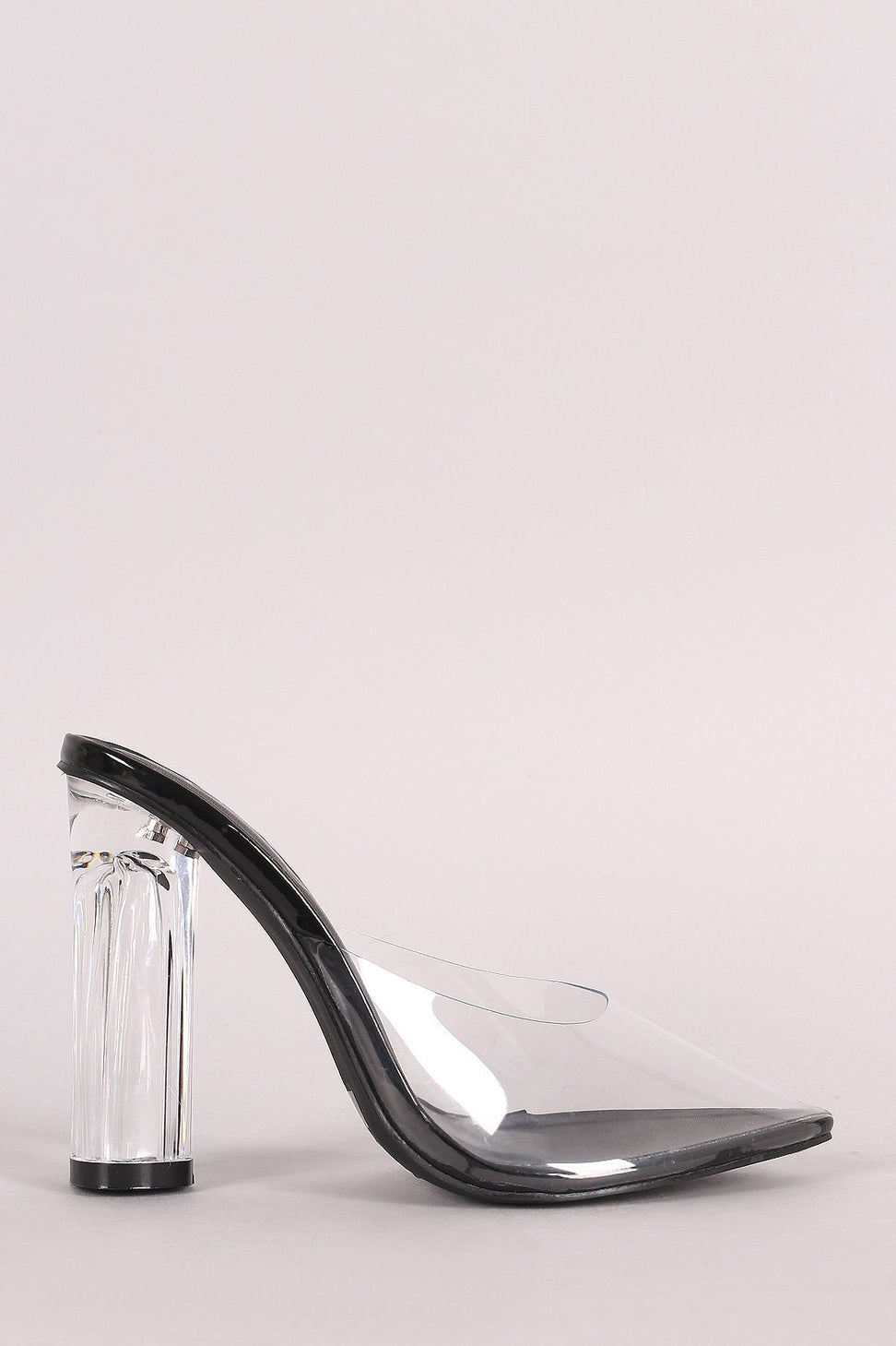 Transparent Pointy Toe Chunky Clear Heel Mule Pump